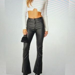 Edikted Black Coated Denim Flare Jeans